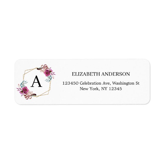 Burgundy Floral Geometric Frame Monogram Names (Front)