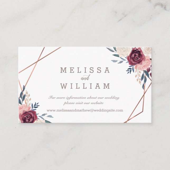 Burgundy Floral Geometric Ivory Wedding Enclosure Card (Front)