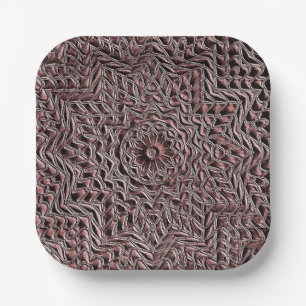 Burgundy Floral Geometric Paper Plate