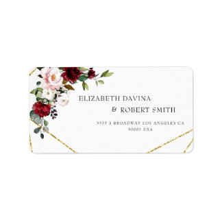 Burgundy Floral Geometric Romantic Watercolor Label
