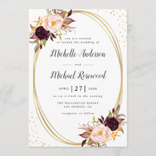 burgundy floral geometric wedding invitation