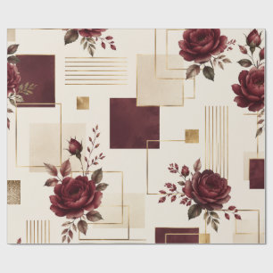 Burgundy Floral Geometric  Wrapping Paper