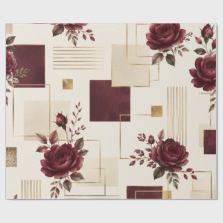 Burgundy Floral Geometric Wrapping Paper