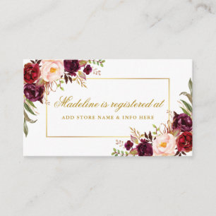 Burgundy Floral Gold Bridal Shower Registry Insert