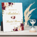Burgundy Floral Gold Bridal Shower Welcome Plaque<br><div class="desc">Watercolor Burgundy Marsala Floral Gold Bridal Shower Welcome Plaque</div>