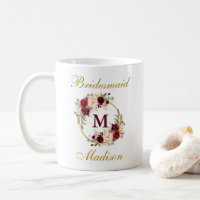 Burgundy Floral Gold Bridesmaid Monogram