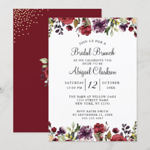 Burgundy Floral Gold Foil Bridal Brunch Shower Invitation