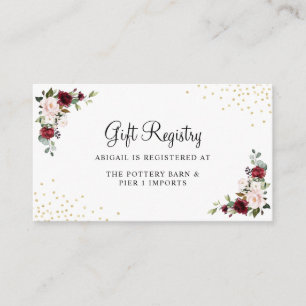 Burgundy Floral Gold Foil Chic Gift Registry Enclosure Card