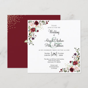Burgundy Floral Gold Foil Square Wedding Invitation