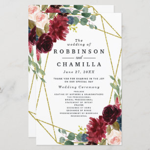 Burgundy Floral Gold Geometric Greenery Programs