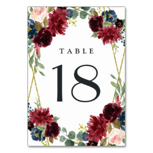 Burgundy Floral Gold Geometric Greenery Table Card