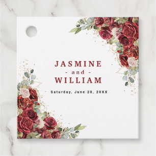 Burgundy Floral Gold Geometric Wedding Favour Tags