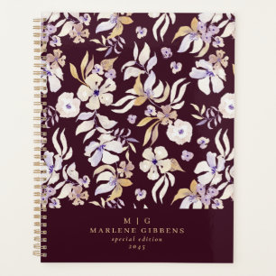Burgundy floral gold monogram planner