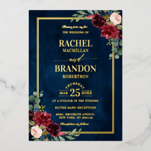Burgundy Floral Gold Navy Blue Rustic Wedding