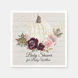 Burgundy Floral Gold Pumpkin Baby Shower Wood Napkin