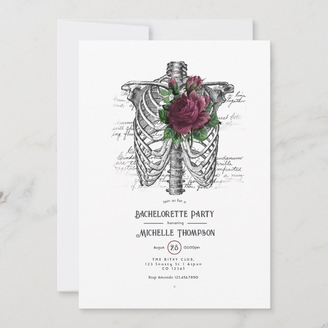 Burgundy Floral Gothic Bachelorette Party Invitation (Front)