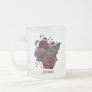 Burgundy Floral Gothic Frosted Glass Coffee Mug