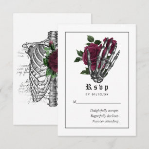 Burgundy Floral Gothic Skeleton Wedding RSVP Card
