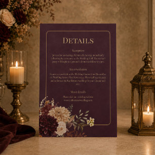 Burgundy Floral Gothic Wedding Details Card