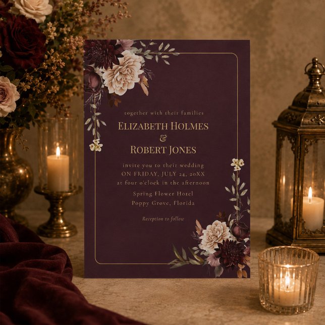 Burgundy Floral Gothic Wedding Invitation (Burgundy Floral Gothic Wedding Invitation)