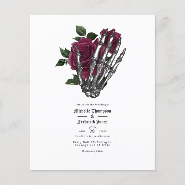 Burgundy Floral Gothic Wedding Invitation Flyer (Front)