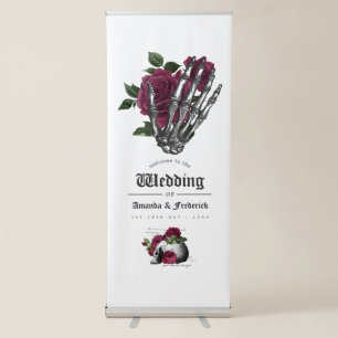 Burgundy Floral Gothic Wedding Welcome Retractable Banner