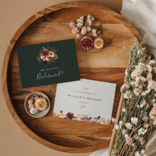 Burgundy Floral   Green Bridesmaid Proposal Card