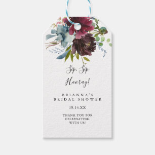 Burgundy Floral Green Sip Sip Hooray Bridal Shower Gift Tags