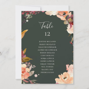 Burgundy Floral Green Table Number Seating Chart