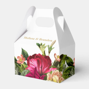 Burgundy Floral Green White Gold Wedding Party Favour Box