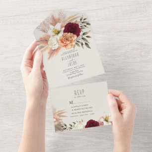 Burgundy Floral Greenery All-in-One Invite