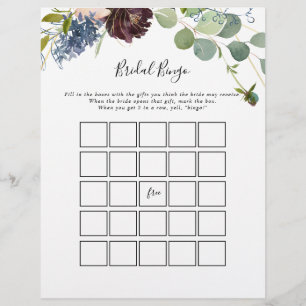 Burgundy Floral Greenery Bridal Bingo Game