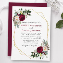 Burgundy Floral Greenery Gold Frame Wedding B