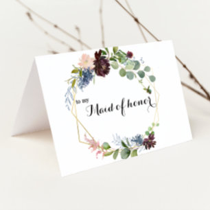 Burgundy Floral Greenery Maid of Honor Thank You Card