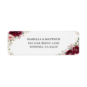 Burgundy Floral Greenery Wedding Return Address