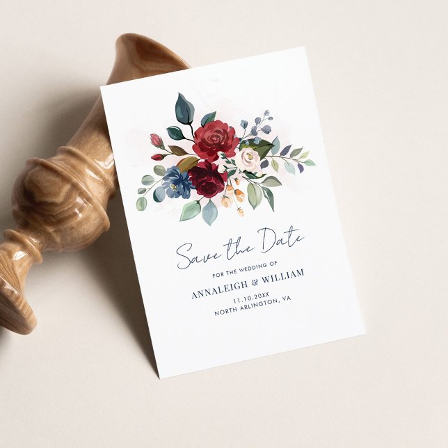 Burgundy Floral Greenery Wedding Save the Date (Burgundy Floral Wedding Save the Date)
