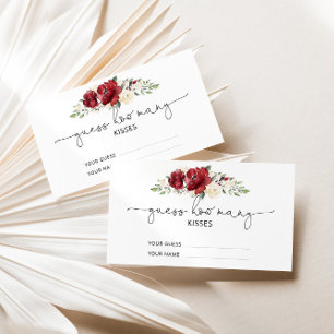 Burgundy floral guess how many kisses bridal game enclosure card