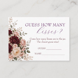 Burgundy Floral Guess How Many Kisses Game Card