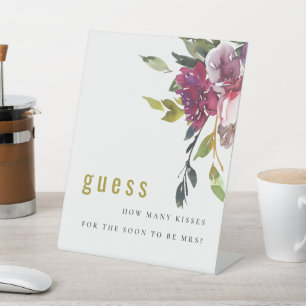 Burgundy Floral Guess How Many Kisses Game Pedestal Sign