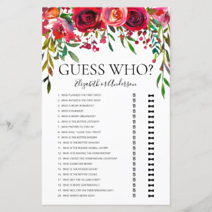 Burgundy Floral Guess Who Bridal Shower Game