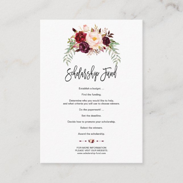 Burgundy Floral Handwriting Scholarship Fund Enclosure Card (Front)