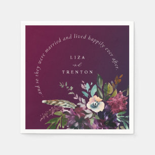 Burgundy Floral Happily Ever After Quote Wedding Napkin
