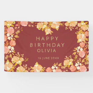 Burgundy Floral Heart- Shaped Happy Birthday Banner