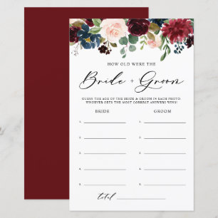 Burgundy Floral How Old Were Bride and Groom Game