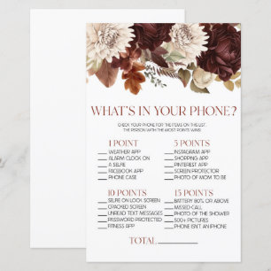 Burgundy Floral In Your Phone Baby Shower Game