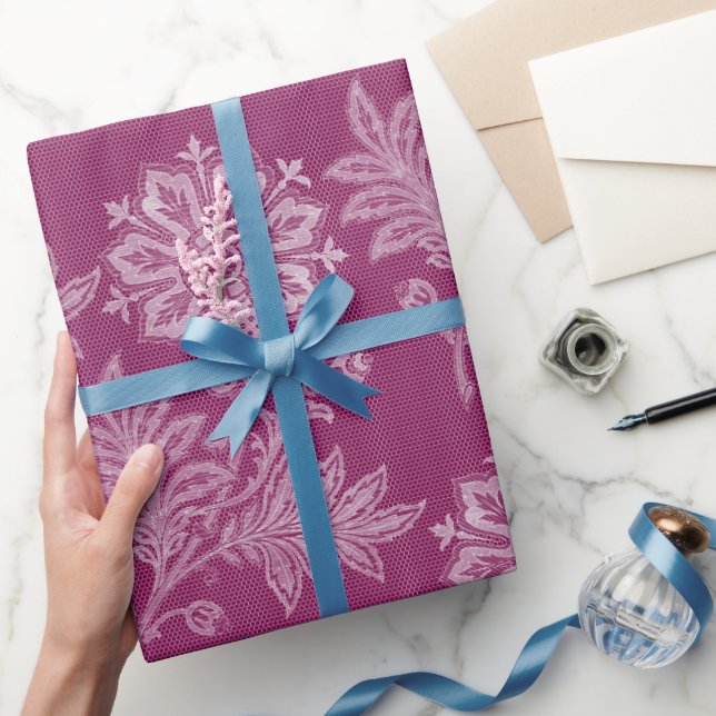 Burgundy Floral Lace Bridal Shower Wrapping Paper (Gifting)