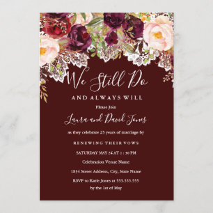 Burgundy Floral Lace Wedding Vow Renewal Invitation