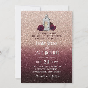 Burgundy Floral Lantern Rose Gold Ombre Wedding Invitation