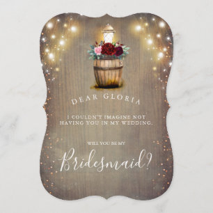 Burgundy Floral Lantern Rustic Bridesmaid Proposal Invitation