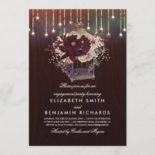 Burgundy Floral Lantern Rustic Engagement Party Invitation